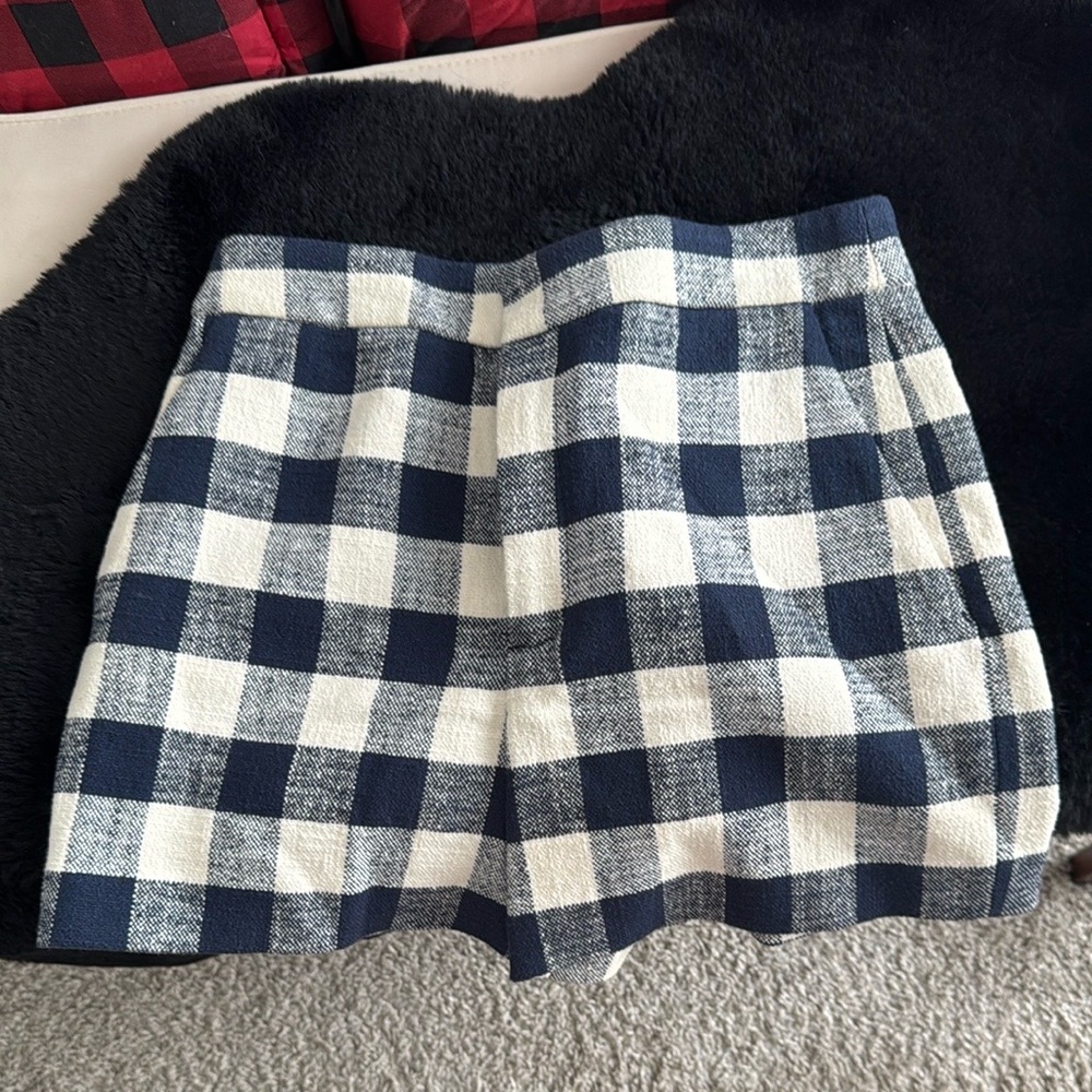 Zara High Waist Checkered Shorts - Black and White